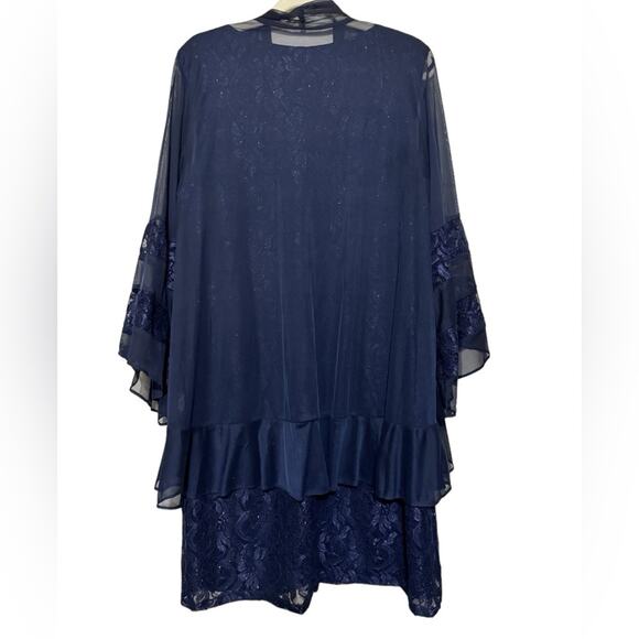 R&M Richards‎ Navy Blue Lace Metallic Mother of the Bride Groom Dress Size 16W - Picture 4 of 7